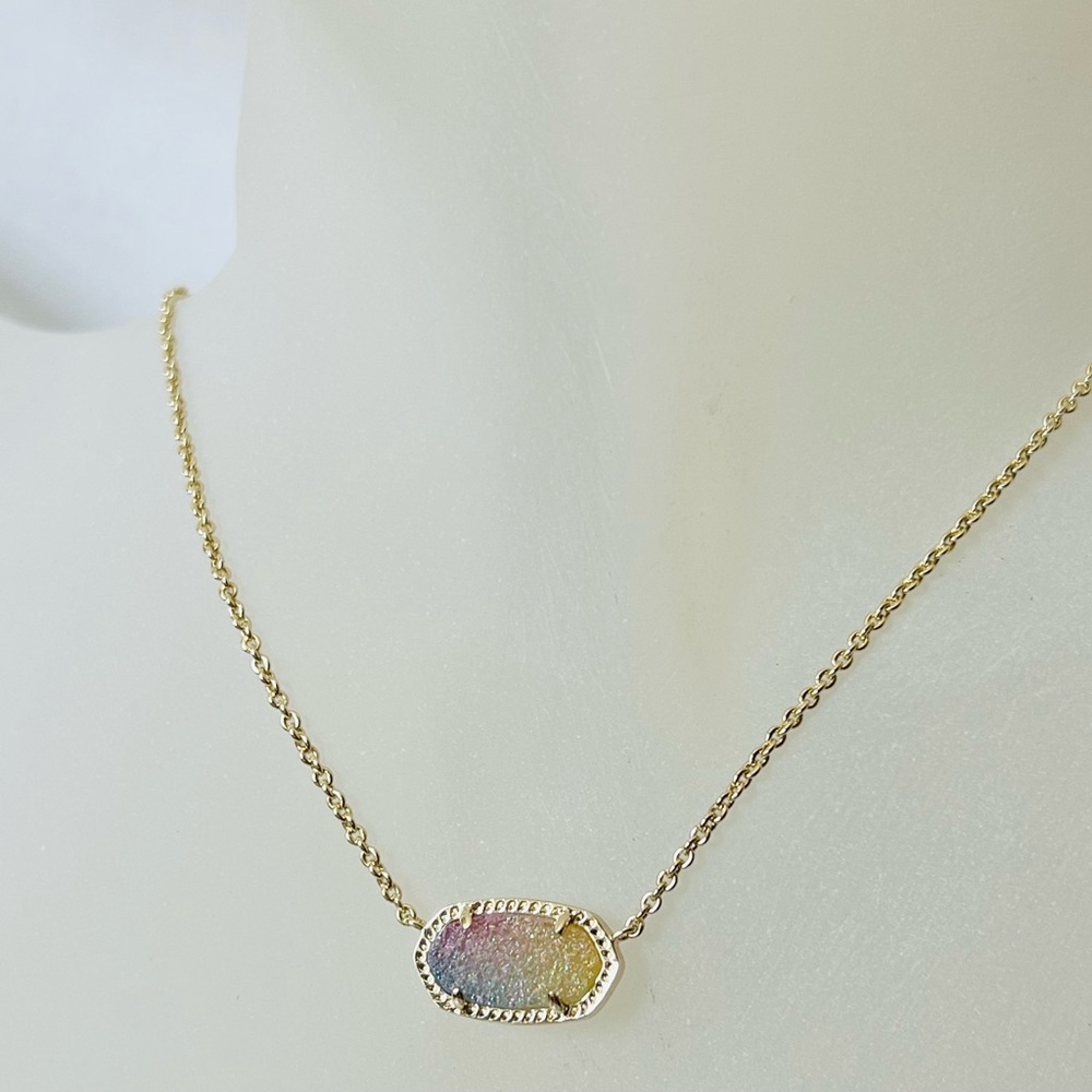 Kendra Scott Elisa Pink Watercolor Drusy pendant necklace in gold color
